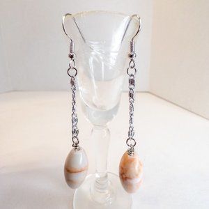 Red White Spiderweb Stone Dangle Drop Silver Chain boho Earrings